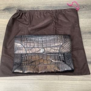 Kate Spade Brown Croc Embossed Clutch Leather Handbag Purse Gold Chain Strap